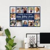 Happy Birthday Modern Foto Collage Navy Blue Poster (Heimbüro)