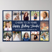 Happy Birthday Modern Foto Collage Navy Blue Poster (Vorne)