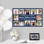 Happy Birthday Modern Foto Collage Navy Blue Poster