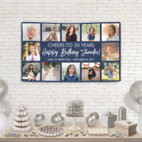 Happy Birthday Modern Foto Collage Navy und White