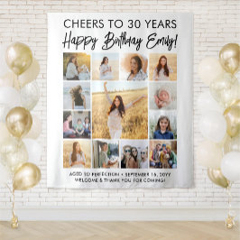 Happy Birthday Modern Foto Collage Party Signage Wandteppich