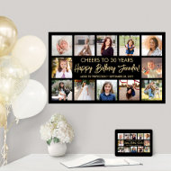 Happy Birthday Modern Foto Collage Schwarz und Gol Poster