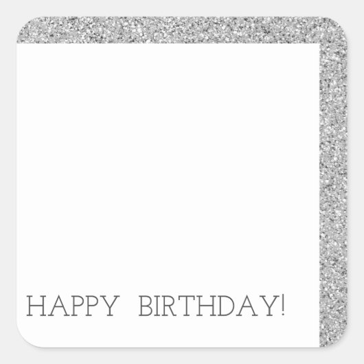 Happy Birthday Modern Luxury Silberner Glitzer Quadratischer Aufkleber (Vorderseite)