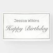 Happy Birthday Modern Minimalistisch White Black Banner (Horizontal)