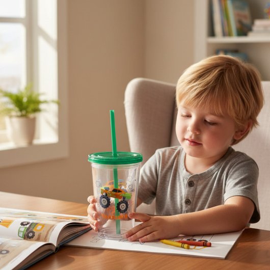 Happy Birthday Modern Monster Car Trucks Name Acryltrinkbecher