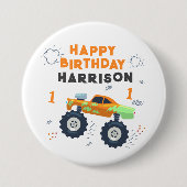 Happy Birthday Modern Monster Car Trucks Name Button (Vorderseite)