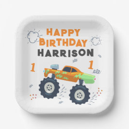 Happy Birthday Modern Monster Car Trucks Name Pappteller