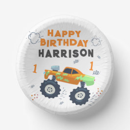 Happy Birthday Modern Monster Car Trucks Name Pappteller