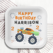 Happy Birthday Modern Monster Car Trucks Name Pappteller