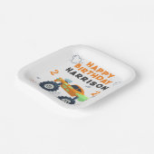 Happy Birthday Modern Monster Car Trucks Name Pappteller (Gewinkelt)