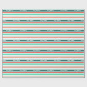 Happy Birthday Modern Peach Aqua Stripe Gemustert Geschenkpapier (Flach)