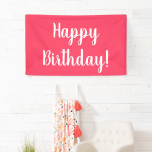 Happy Birthday Modern Pink White Typografy Banner