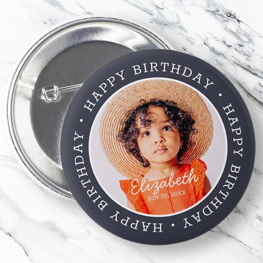 Happy Birthday Modern Preppy Custom Foto Button