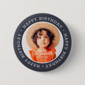 Happy Birthday Modern Preppy Custom Foto Button (Vorderseite)
