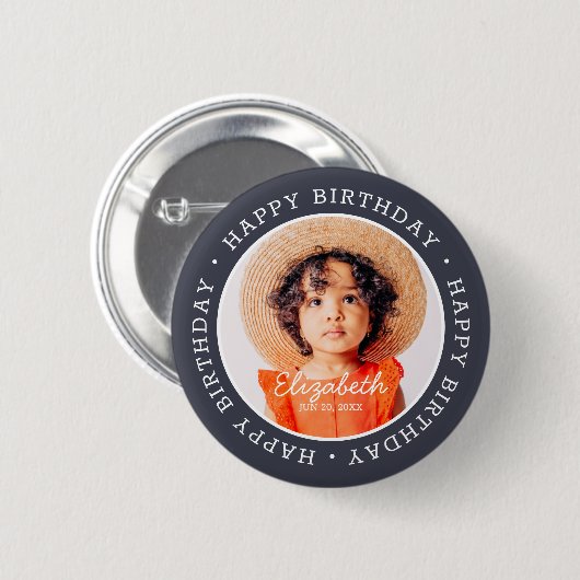 Happy Birthday Modern Preppy Custom Foto Button (Vorne & Hinten)