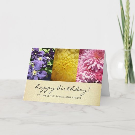 Happy Birthday Modern Script Floral Foto Collage Karte (Vorderseite)