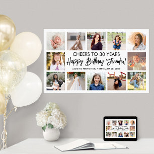 Happy Birthday Modern Script Foto Collage Party Poster
