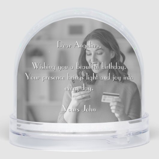 Happy Birthday | Modern Script Personalized Photo Schneekugeln (Rückseite)