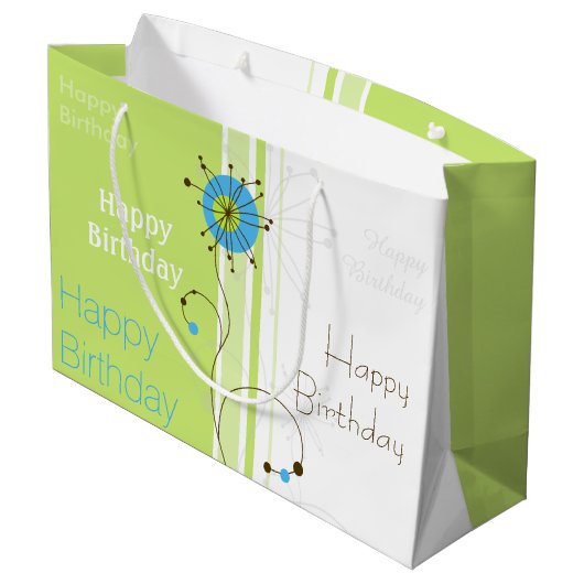Happy Birthday Modern Simple Blume Green Große Geschenktüte (Rückseite Schrägansicht)