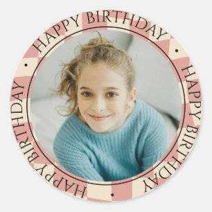 Happy Birthday Modern Simple Colorful Foto Runder Aufkleber
