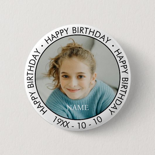 Happy Birthday Modern Simple Custom Foto Button (Vorderseite)