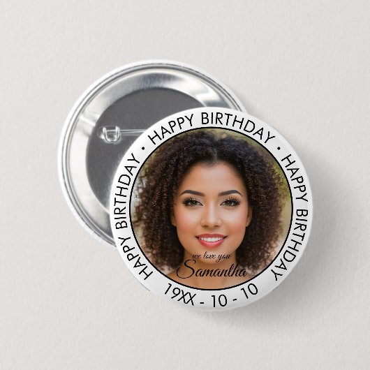 Happy Birthday Modern Simple Custom Foto Button (Vorne & Hinten)