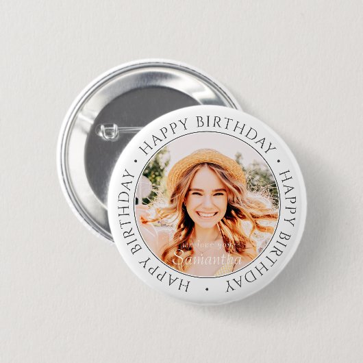 Happy Birthday Modern Simple Custom Foto Button (Vorne & Hinten)
