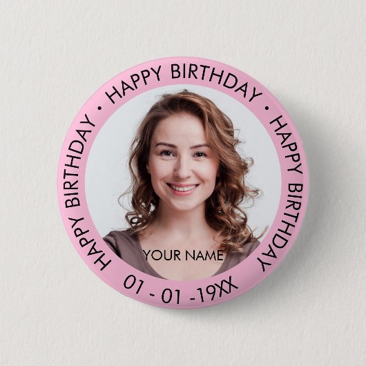 Happy Birthday Modern Simple Custom Foto Button (Vorderseite)