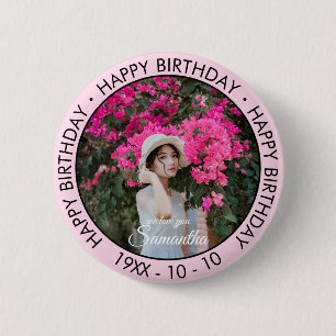 Happy Birthday Modern Simple Custom Foto Button