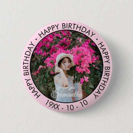 Happy Birthday Modern Simple Custom Foto Button (Vorderseite)