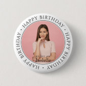Happy Birthday Modern Simple Custom Foto Classic Button (Vorderseite)