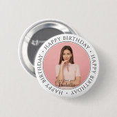 Happy Birthday Modern Simple Custom Foto Classic Button (Vorne & Hinten)