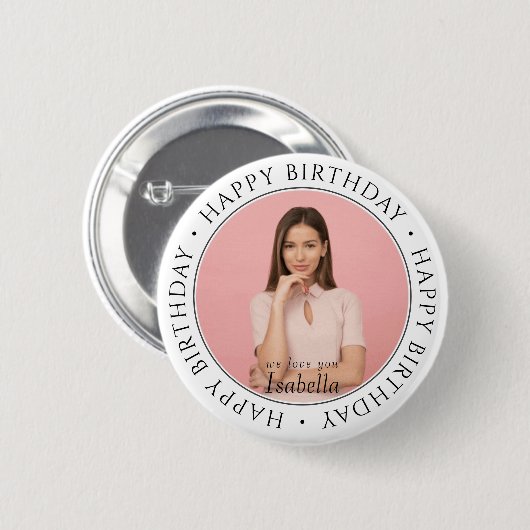 Happy Birthday Modern Simple Custom Foto Classic Button (Vorne & Hinten)