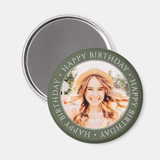 Happy Birthday Modern Simple Custom Foto Magnet (Vorderseite/Rückseite)