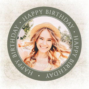 Happy Birthday Modern Simple Custom Foto Runder Aufkleber