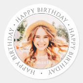 Happy Birthday Modern Simple Custom Photo Runder Aufkleber (Vorderseite)