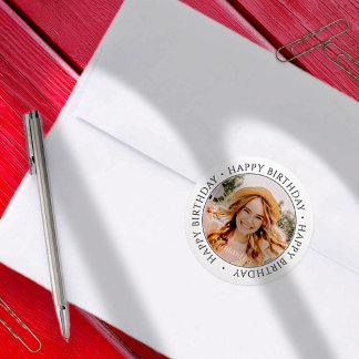 Happy Birthday Modern Simple Custom Photo Runder Aufkleber