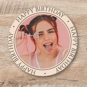 Happy Birthday Modern Simple Elegante Custom Foto Runder Aufkleber