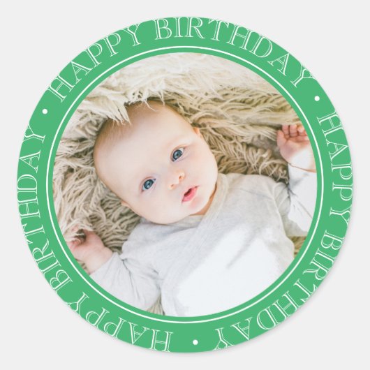 Happy Birthday Modern Simple Elegante Custom Foto Runder Aufkleber (Vorderseite)