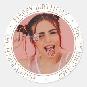 Happy Birthday Modern Simple Elegante Custom Foto Runder Aufkleber