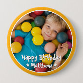 Happy Birthday Modern Simple Star Foto Button (Vorderseite)