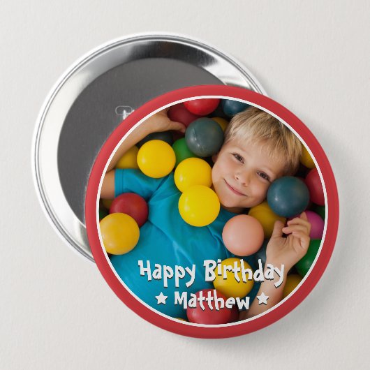 Happy Birthday Modern Simple Star Foto Button (Vorne & Hinten)