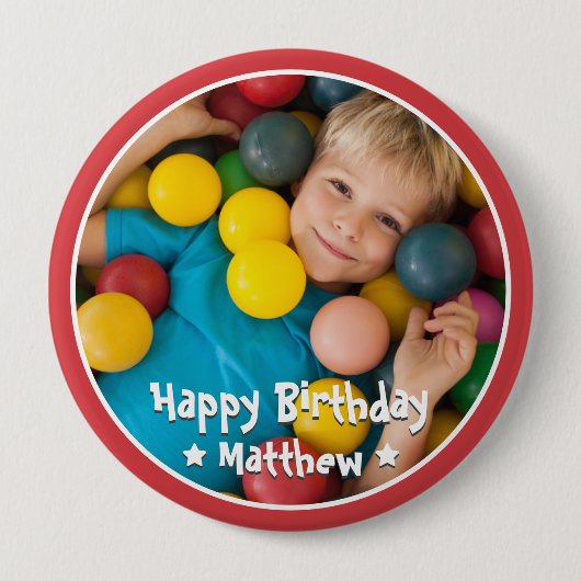 Happy Birthday Modern Simple Star Foto Button (Vorderseite)