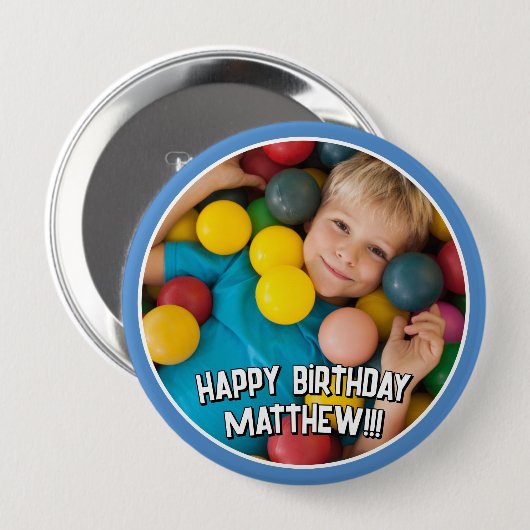 Happy Birthday Modern Simple Star Foto Button (Vorne & Hinten)