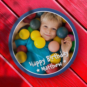 Happy Birthday Modern Simple Star Foto Button