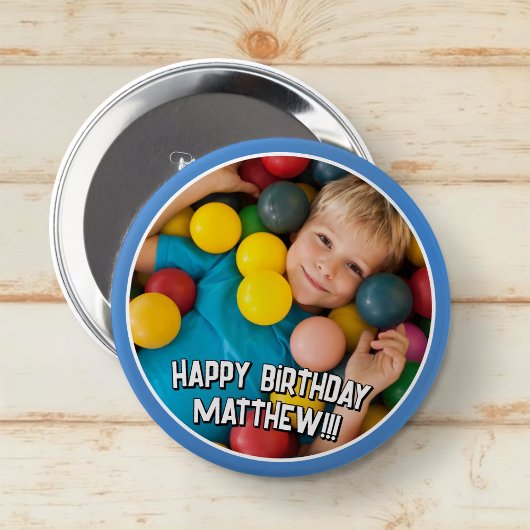 Happy Birthday Modern Simple Star Foto Button