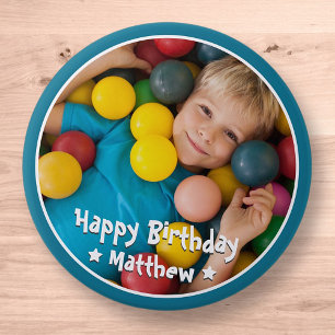 Happy Birthday Modern Simple Star Foto Button