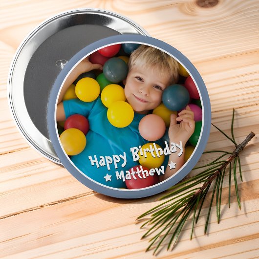 Happy Birthday Modern Simple Star Foto Button