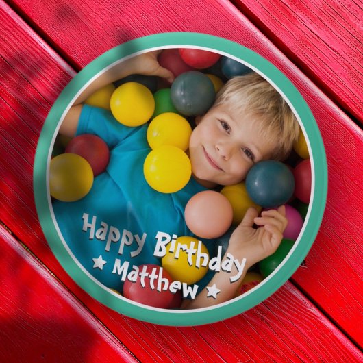 Happy Birthday Modern Simple Star Foto Button