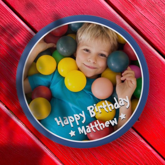Happy Birthday Modern Simple Star Foto Button